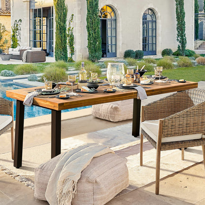 Devoko Home Acacia Wood Dining Table 6-Person Indoor Outdoor Table with Iron Legs, Sandblast Finish, Natural Stained, Rustic Metal, 69 * 33 * 30 inch (Natural)