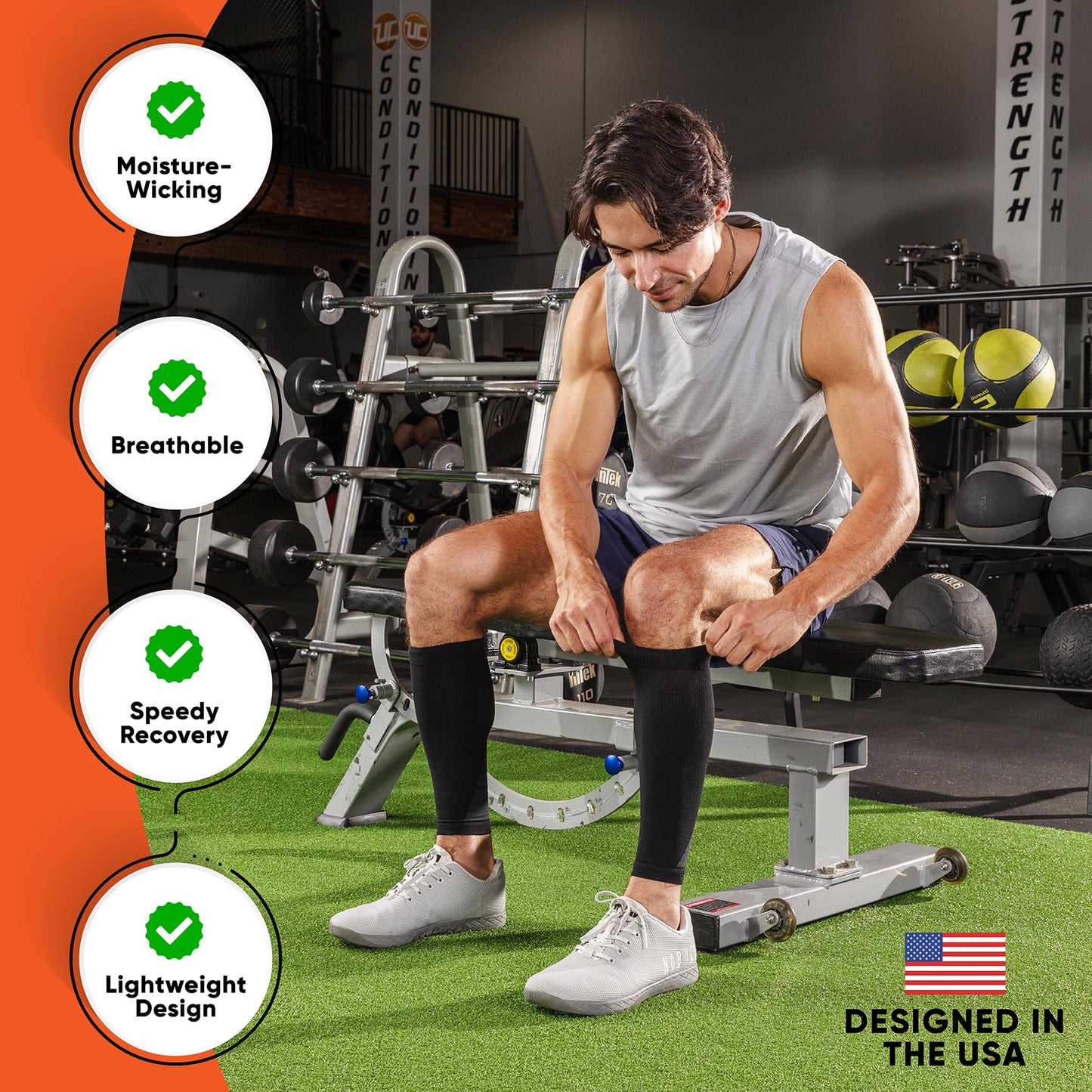 Calf Compression Sleeves for Men and Women - (1 Pair) Footless Compression Socks Support for Varicose Veins, Nursing, Pregnancy, Running - PhysFlex Leg Sleeve Brace for Shin Splints, Pain Relief and Reduces Swelling (Black, Medium)