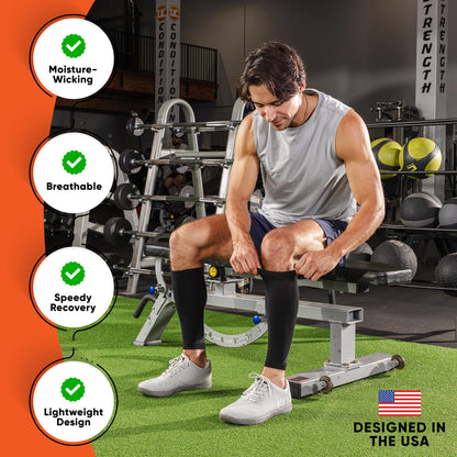 Calf Compression Sleeves for Men and Women - (1 Pair) Footless Compression Socks Support for Varicose Veins, Nursing, Pregnancy, Running - PhysFlex Leg Sleeve Brace for Shin Splints, Pain Relief and Reduces Swelling (Black, Medium)