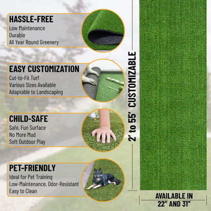 Ottomanson Artificial Grass Turf 2'7" x 50' Indoor Outdoor Faux Grass Rug with Drainage Holes, Customizable with Extra Long Size Options, Perfect for Patio Lawn Balcony Weddings Photoshoot Backdrop