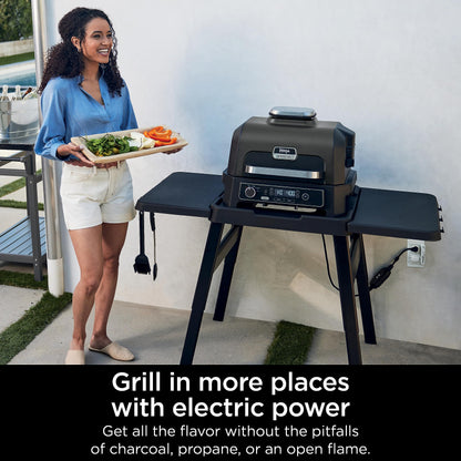 Ninja, Woodfire Pro XL Outdoor Grill & Smoker, Thermometer, 4-in-1 Master Grill, BBQ Smoker, Outdoor Air Fryer, Bake, Portable, Electric Grill, Dark Grey, OG850