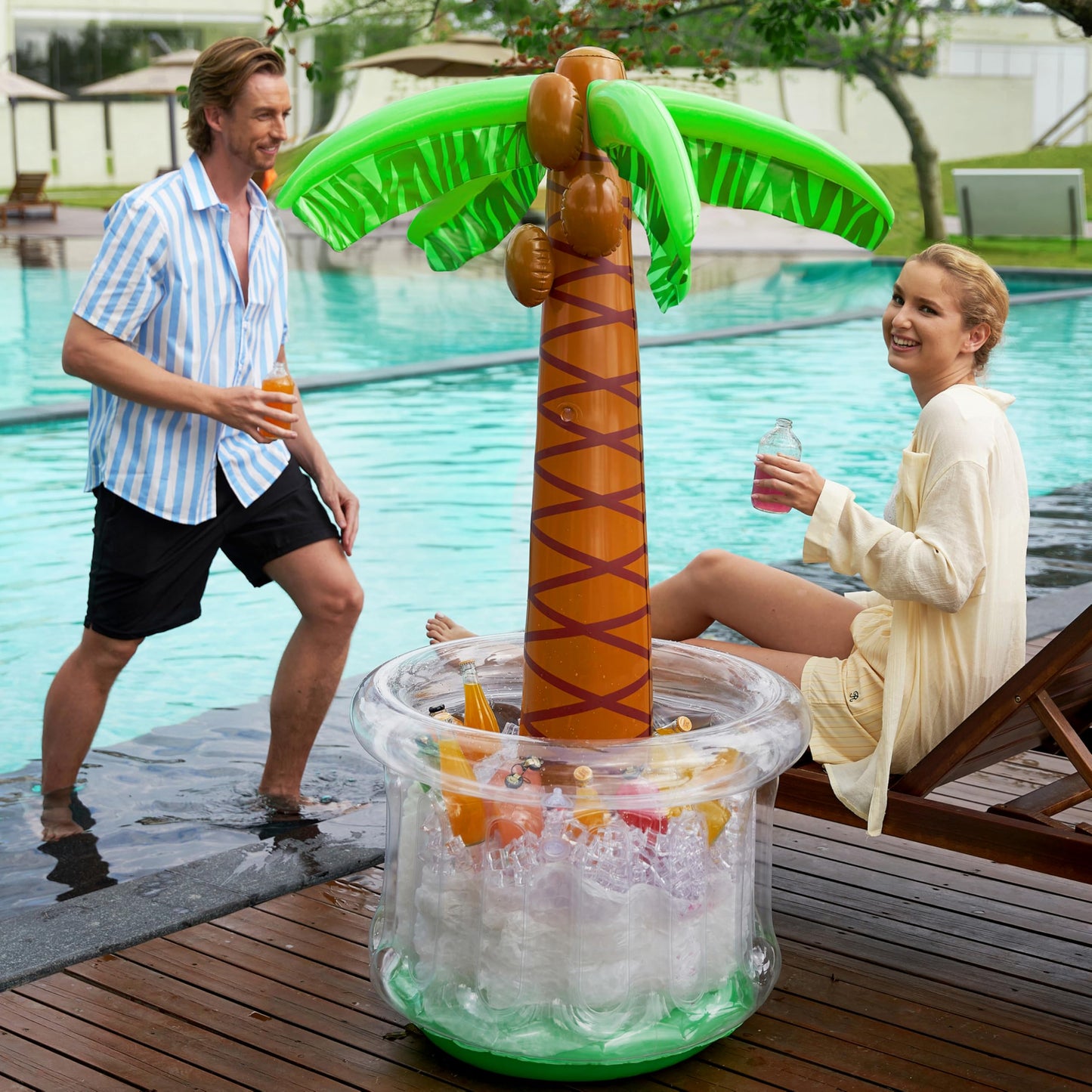 JOYIN 60" Inflatable Palm Tree Cooler, Beach Theme Decor, Pool Party Decorations, Luau Hawaiian Birthday Party Supplies, Ocean Jungle Tropical Themed Summer Outdoor Drink Cooler