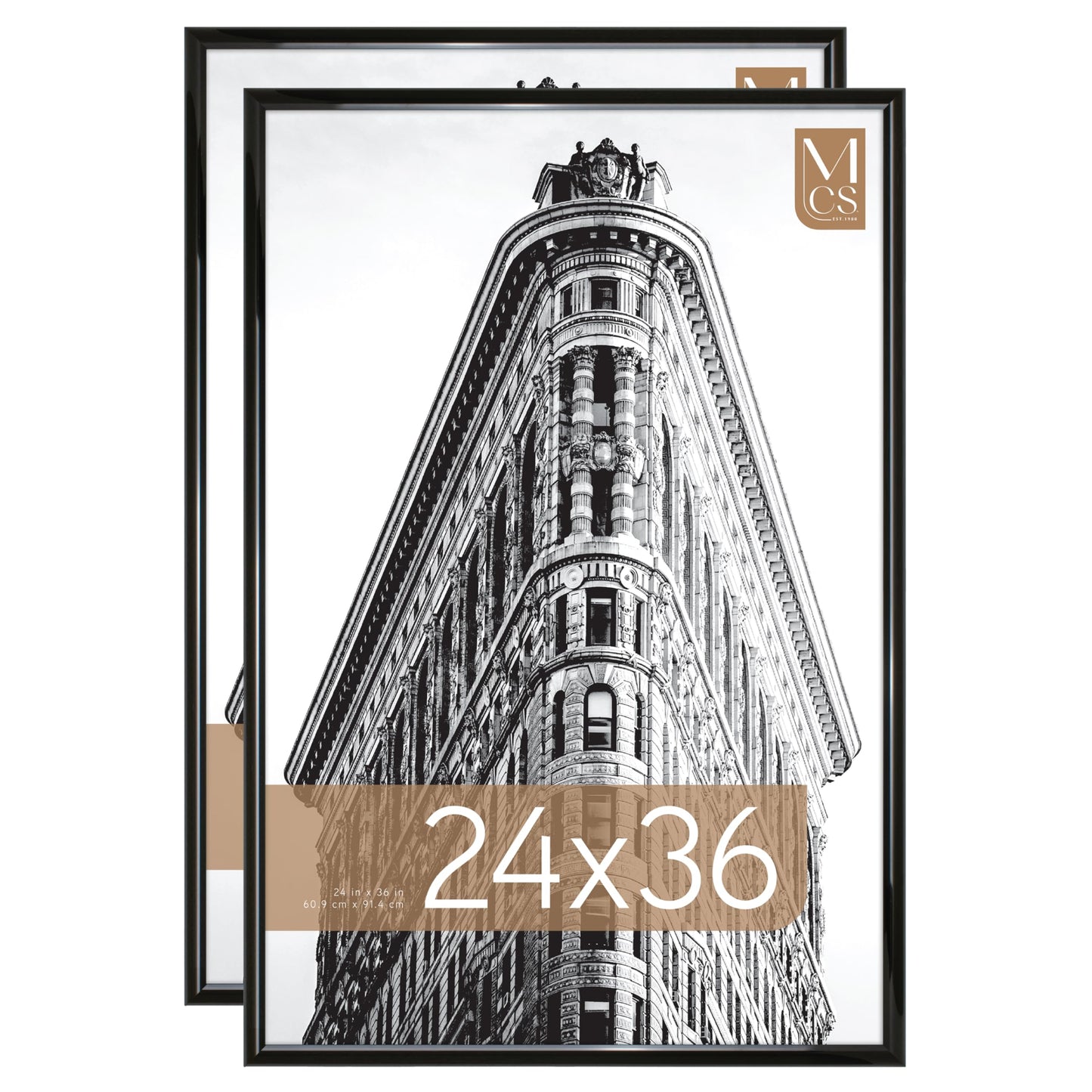 MCS Trendsetter 24x36 Poster Frame Black High-Gloss, Vertical & Horizontal Wall Hanging Large Picture Frame for Photos, Posters & Art Prints (2-Pack)