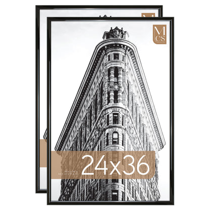 MCS Trendsetter 24x36 Poster Frame Black High-Gloss, Vertical & Horizontal Wall Hanging Large Picture Frame for Photos, Posters & Art Prints (2-Pack)