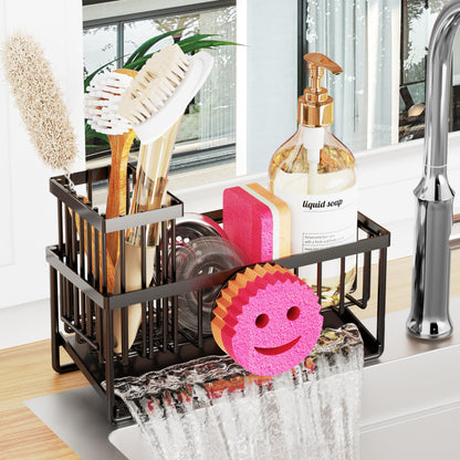 Sponge Holder for Kitchen Sink,Smiley Face Sink Caddy with Removable Brush Holder,Self-Draining Sponge Caddy for Steel Wool Scrubber,Soap,Dish Brush,Scrubber,Kitchen Essentials and Gadgets