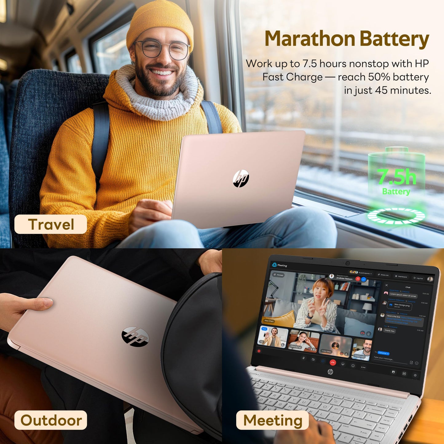 HP Flagship 14" HD Student&Business Laptop with AI Copilot, 13th Gen Intel 4-Core, 4GB RAM, 1.12TB Storage (128GB UFS + 1TB Docking Station), 1 Year Office 365, Wi-Fi 6, Win 11 S, Pale Rose Gold