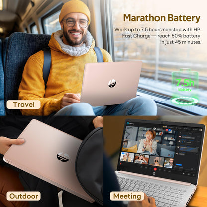 HP Flagship 14" HD Student&Business Laptop with AI Copilot, 13th Gen Intel 4-Core, 4GB RAM, 1.12TB Storage (128GB UFS + 1TB Docking Station), 1 Year Office 365, Wi-Fi 6, Win 11 S, Pale Rose Gold