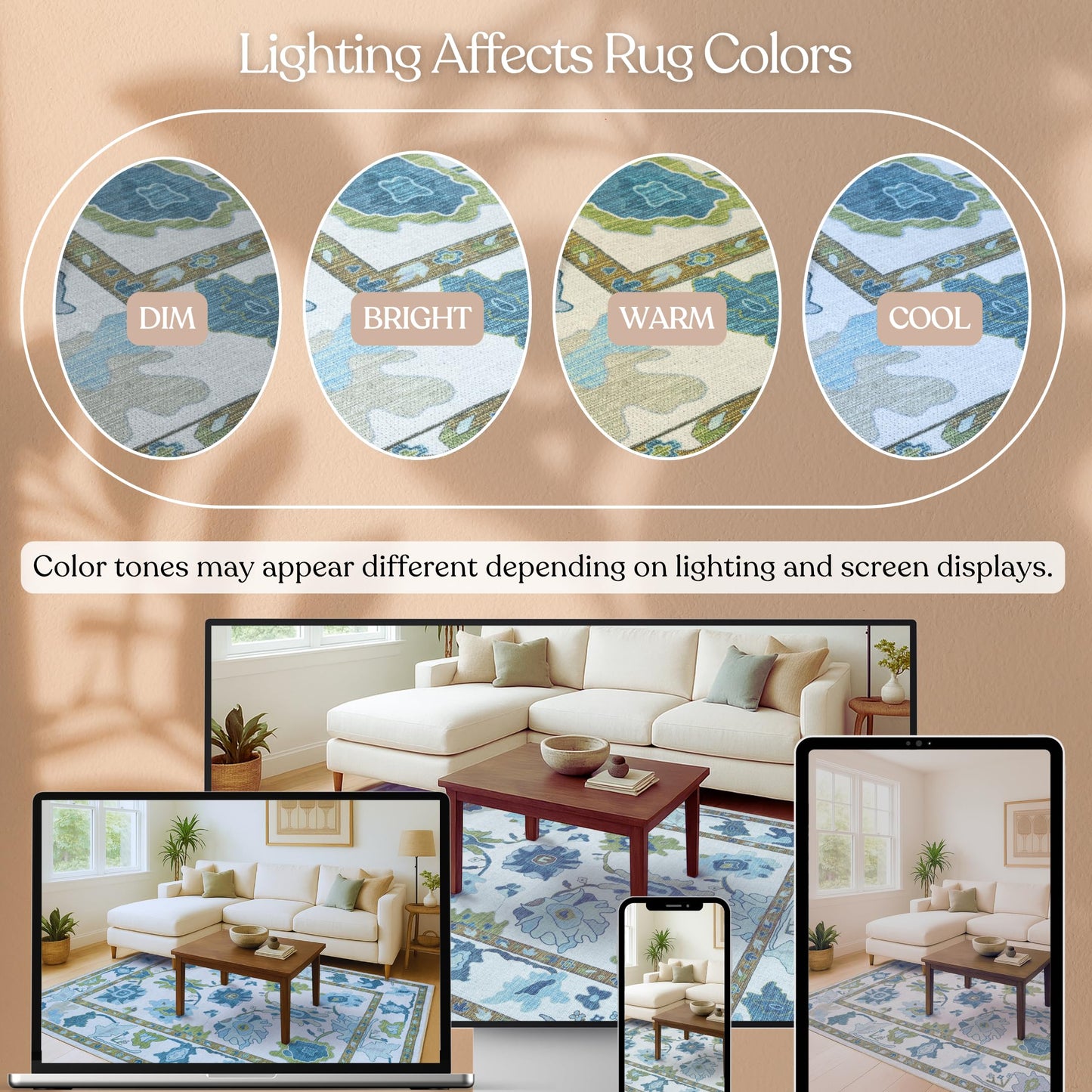 Fame Living Green Oushak Rug, Modern, Vintage, Turkish, Eclectic, Floral, Pastel, Washable, Area Rugs for Living Room, Dining, Bedroom, Nursery, Girls, Boys, 5'9"x8'9"