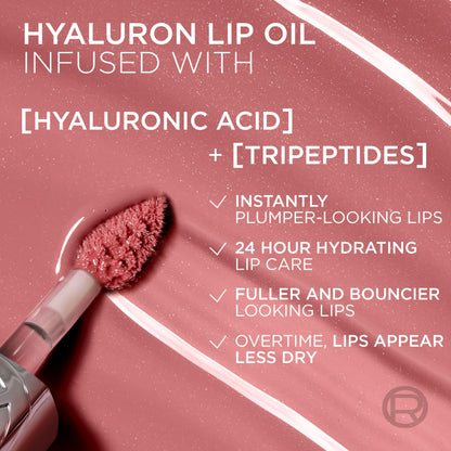 L'Oreal Paris Plump Ambition Hyaluron Lip Oil, 24 HR Lip Gloss with Hyaluronic Acid, Volumizing Formula with Glass-Like Shine, Cherry Cherie 390, 0.16 Fl Oz