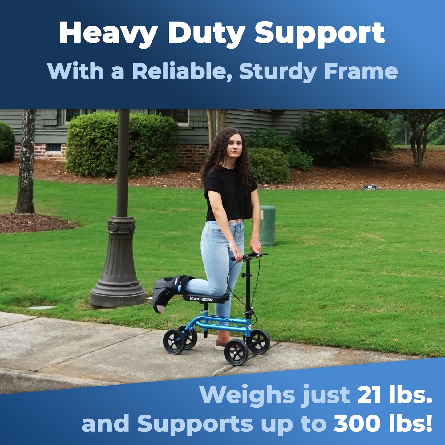 KneeRover Economy Knee Scooter Steerable Knee Walker for Adults for Foot Surgery, Broken Ankle, Foot Injuries - Foldable Knee Rover Scooter for Broken Foot Injured Leg Crutch with Dual Brakes (Blue)