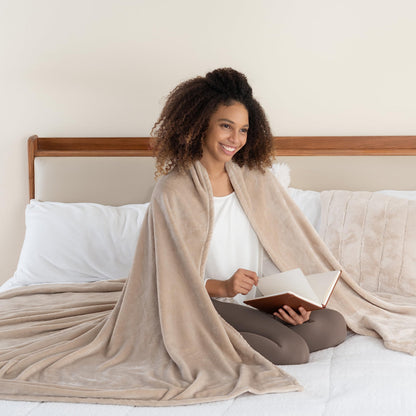Berkshire Blanket Classic VelvetLoft® Solid Bed Blanket Queen Size, Lightweight Soft Fuzzy Plush Blanket for Bed and Couch, Grain, 90x90 Inches