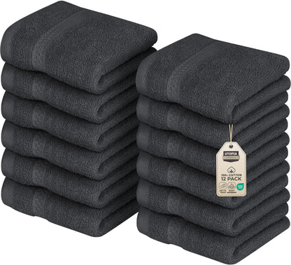 Utopia Towels 12 Pack Premium Wash Cloths Set, 12 by 12 Inches, 100% Cotton Ring Spun, Highly Absorbent and Soft Feel Essential Washcloths for Bathroom, Spa, Gym, and Face, Grey