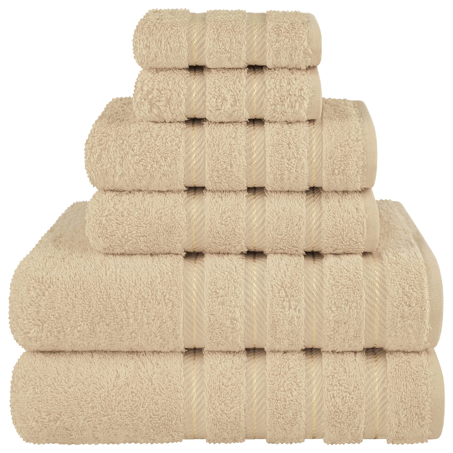 American Soft Linen Luxury 6 Piece Towel Set, 2 Bath Towels 2 Hand Towels 2 Washcloths, 100% Cotton Turkish Towels for Bathroom, Beige Towel Sets