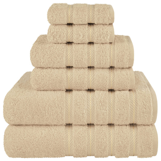 American Soft Linen Luxury 6 Piece Towel Set, 2 Bath Towels 2 Hand Towels 2 Washcloths, 100% Cotton Turkish Towels for Bathroom, Beige Towel Sets