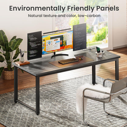 Huuger 55 x 24 inch Desk with Power Outlets & USB-C, Deeper & Thicker Desktop, Robust Metal Tubes, Computer Desk, Heavy Duty Office Desk, Work Gaming Desk for Home Office, Grey