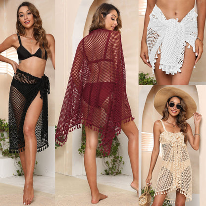 K-Elewon Crochet Sarong Swimsuit Coverup for Women Bathing Suit Cover ups Sexy Bikini Scarf Bathing Suit Bottom Beach Swimwear Wrap Skirt H03-03