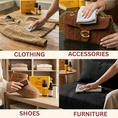 Leather Honey Suede & Nubuck Care Kit: Cleaner, Protector, Suede Brush & Eraser: Clean, Protect & Restore Shoes, Boots, Uggs, Furniture, Jackets, Bags and Apparel. Safe for Any Color