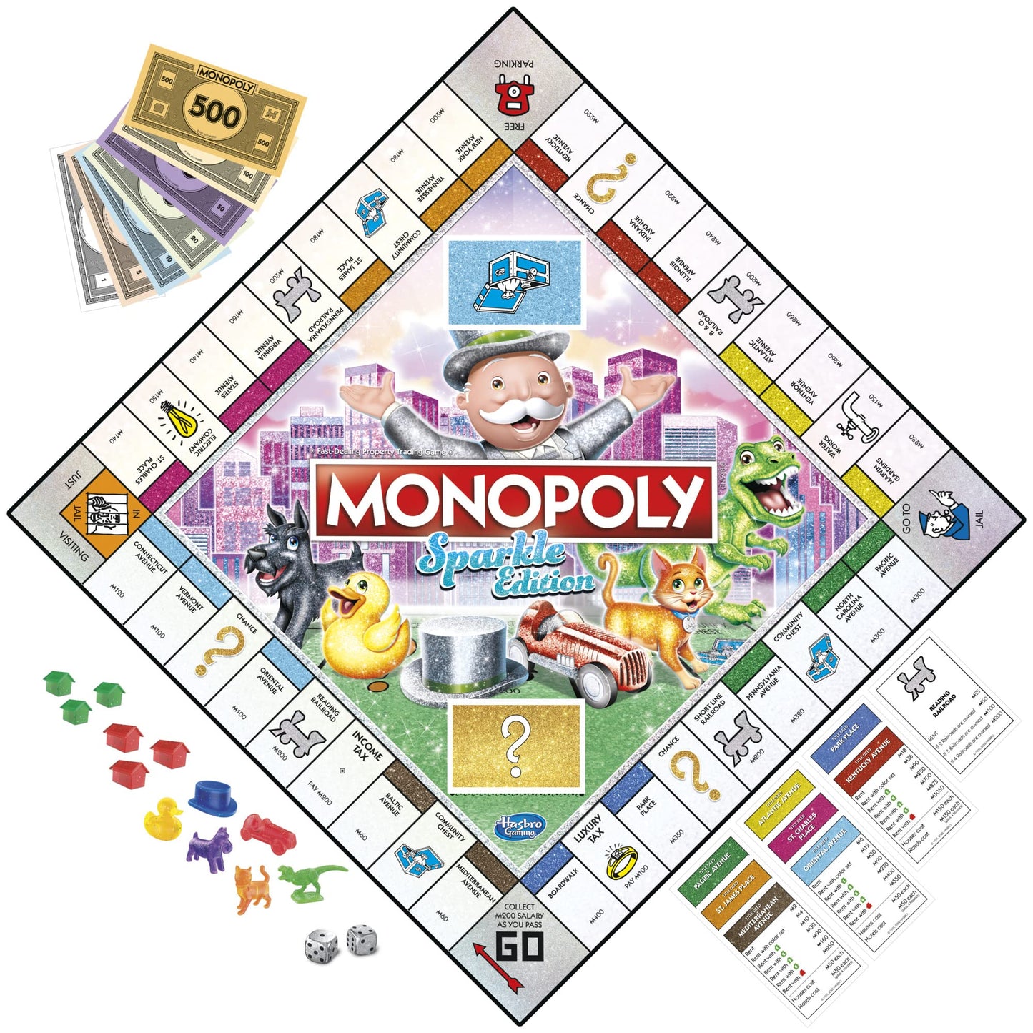 Hasbro Gaming Monopoly Sparkle Edition Board Game, Family Games, with Glittery Tokens, Pearlescent Dice, Sparkly Look, (Amazon Exclusive)