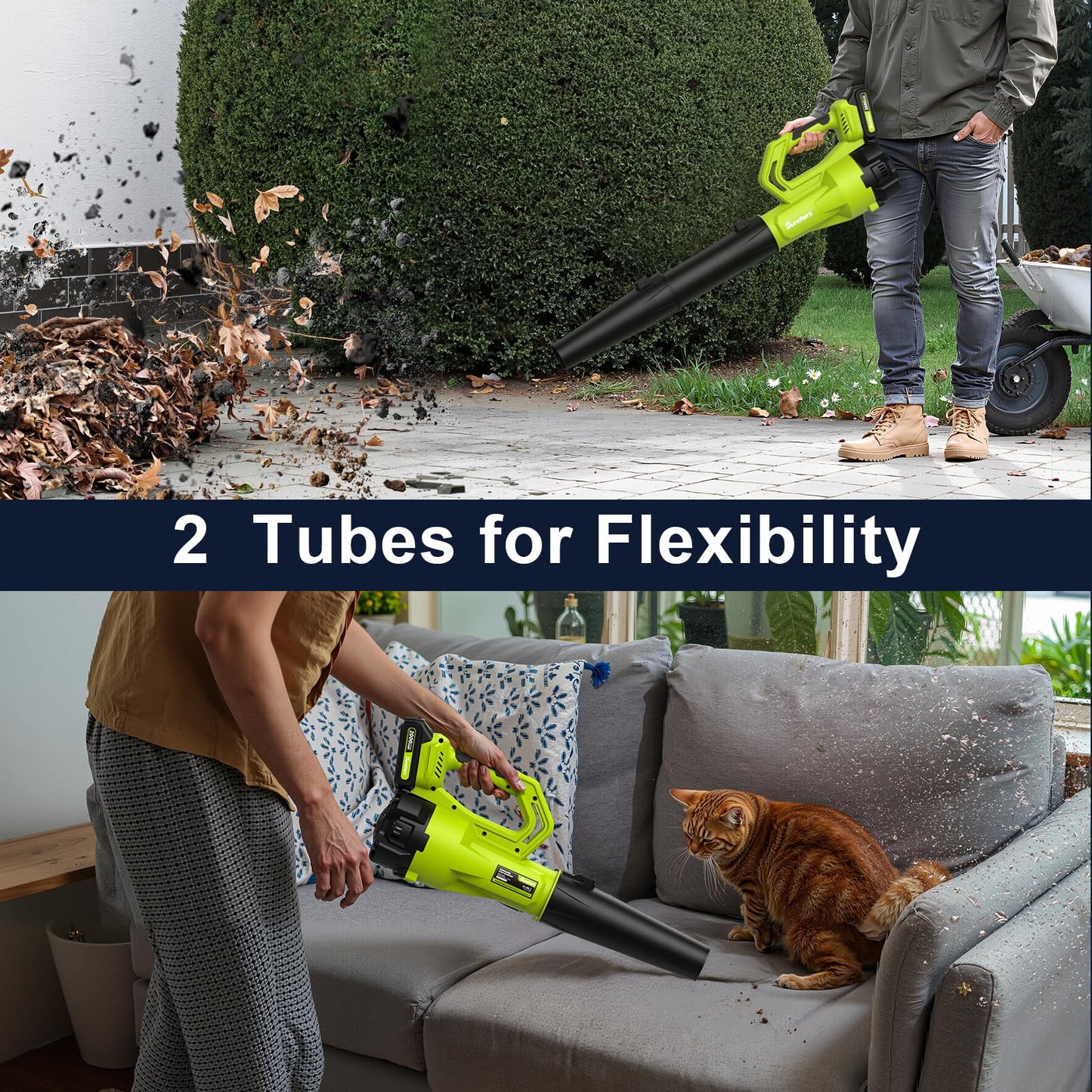 SUNCHERS Leaf Blower Cordless with 2 Batteries and Charger, Electric Battery Powered Cordless Leaf Blower, Portable Lightweight Handhold Blowers for Blowing Leaves, Patio Cleaning, Lawn Care and Dust