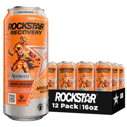 Rockstar Energy Drink with Caffeine Taurine and Electrolytes, Recovery Orange, 16 Fl Oz (Pack of 12)