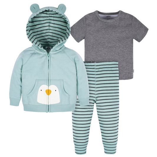 Gerber Baby Boys Toddler Zip Hoodie & Joggers Clothing Set Turquoise Penguin 6-9 Months