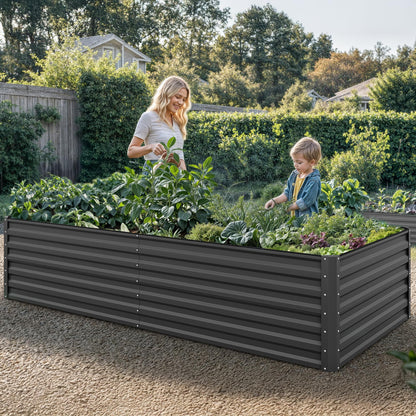 YITAHOME 8x4x2 ft 2pcs Galvanized Raised Garden Bed Kit, Large Metal Planter Box with Gloves, Safety Rubber & Support Rod, Outdoor Flower Bed for Plants Vegetables, Black