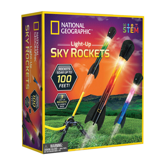 NATIONAL GEOGRAPHIC Air Rocket Toy – Ultimate LED Rocket Launcher for Kids, Stomp and Launch the Light Up, Air Powered, Foam Tipped Rockets up to 100 Feet