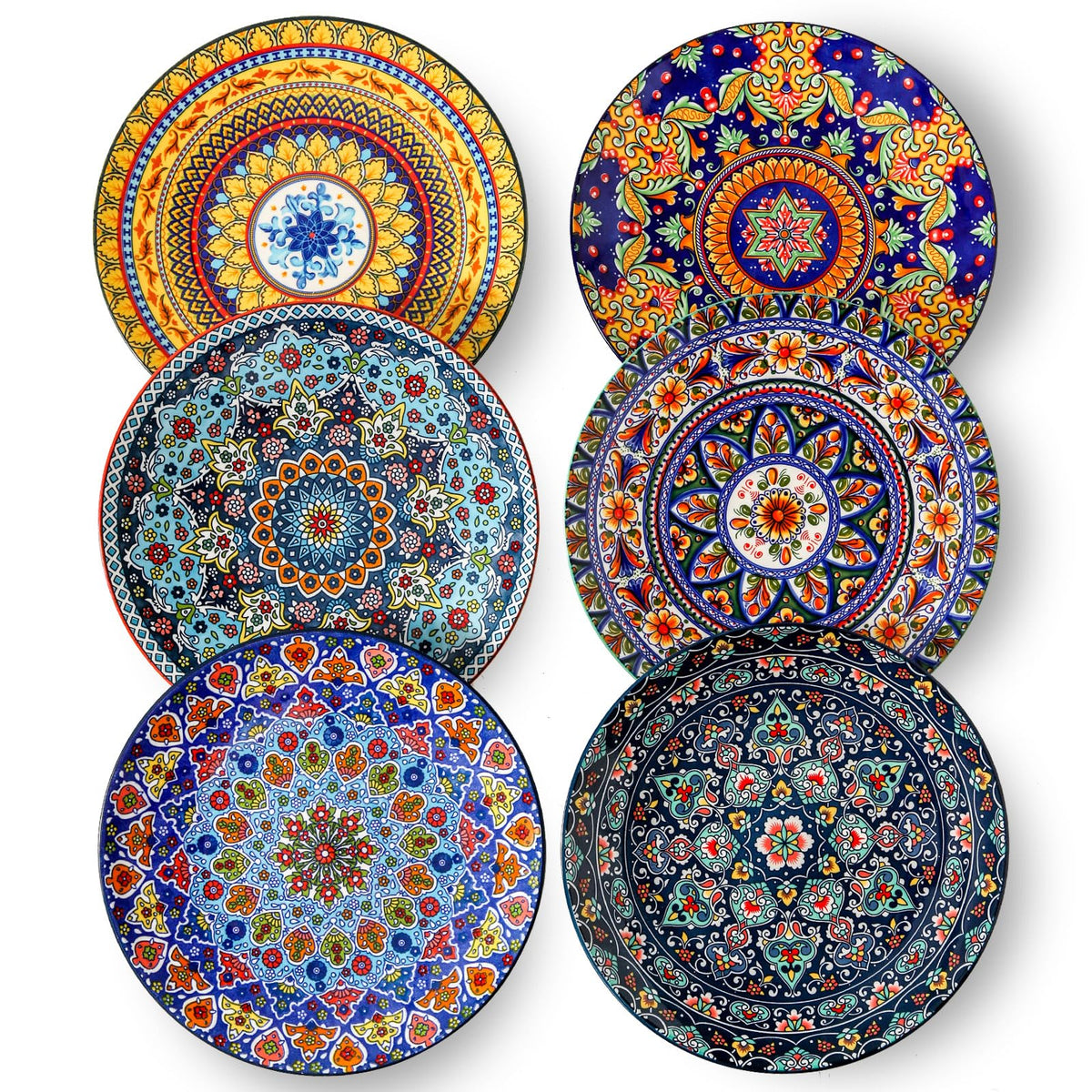 glowworm Dinner Plates, 10.5 Inch Ceramic Plates Set of 6 for Steak, Snacks, Pizza, Cake, Colorful Serving Dishes for Kitchen, Microwave, Oven & Dishwasher Safe, Bohemian