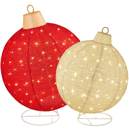 Best Choice Products 2pc Lighted Pop-Up Outdoor Christmas Ornament Set, Holiday Ball Decoration w/ 180 LED Lights, 8 Light Functions - Red/Gold