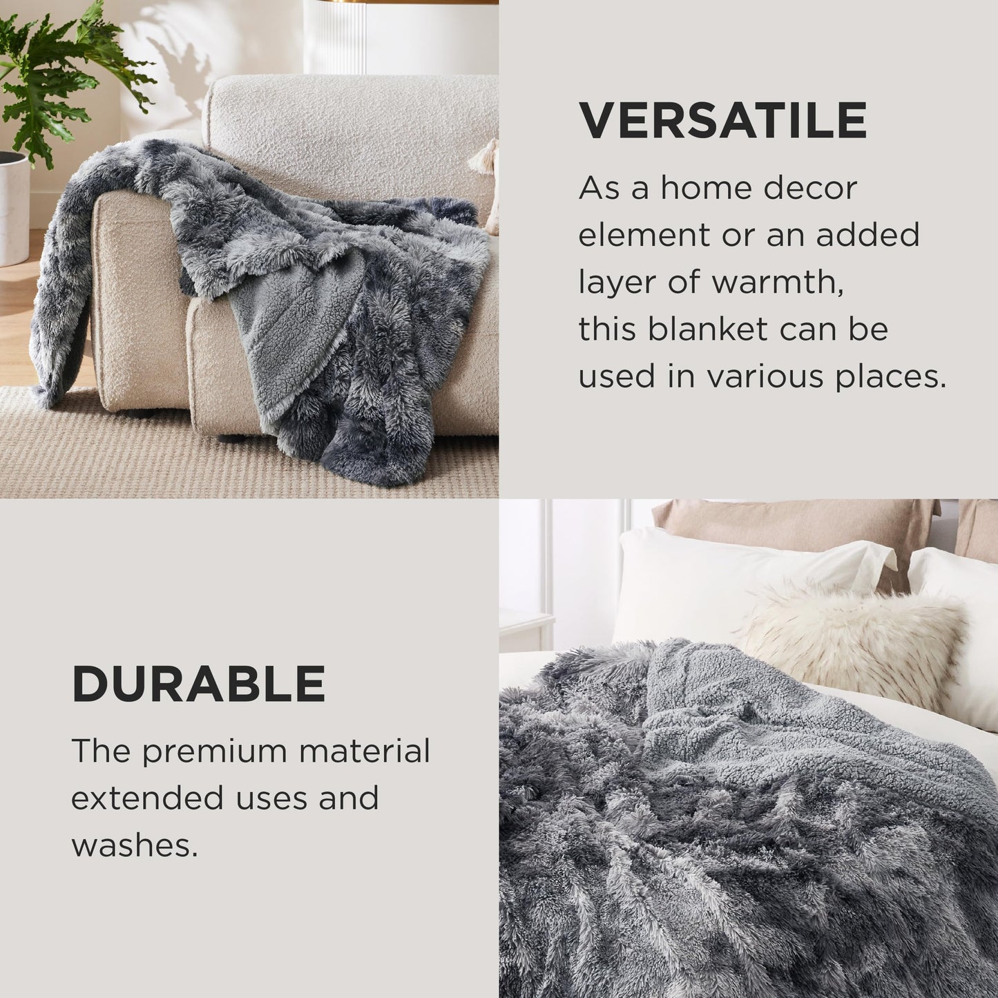 Bedsure GentleSoft Fluffy Sherpa Fleece Faux Fur Blankets Queen Size for Bed, Bedroom Decor Winter Bedding Thick Warm Full Queen Blankets, Fuzzy Plush Soft Heavy Mink Cozy Gifts, Tie Dye Grey, 90x90