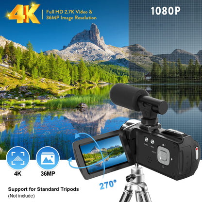 Rawiemy Video Camera Camcorder HD 4K 48MP Video Recorder Camera Vlogging Camera for YouTube Camcorders Video Camera for Kids with 3.0" LCD Screen,18X Digital Zoom and 32G SD Card