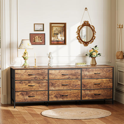 Huuger 63 Inch Dresser for Bedroom, Dresser for Closet with 9 Drawers, Large TV Stand for 55, 65, 70 Inch TV, Entertainment Center with Storage, Wide Long Chest of Drawers, Rustic Brown