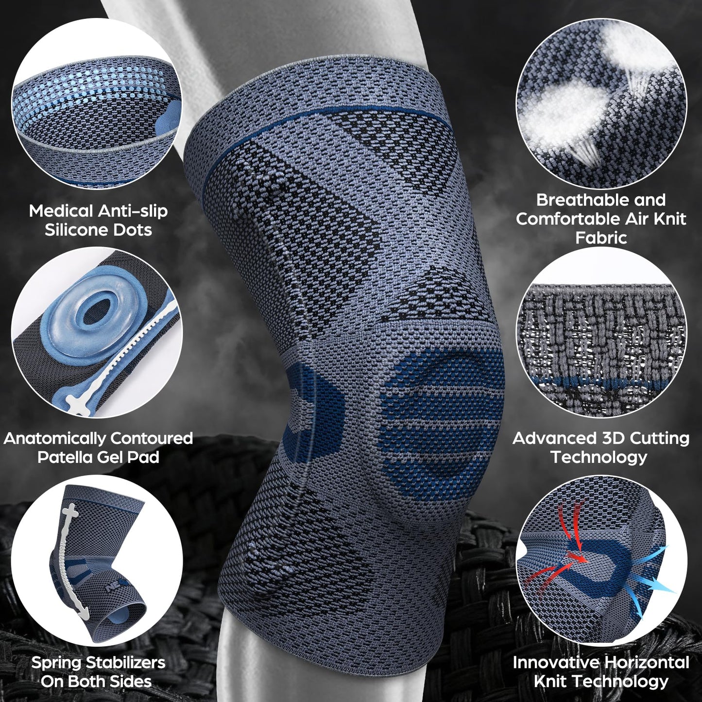 NEENCA Professional Knee Brace for Pain Relief, Medical Knee Compression Sleeve, Knee Support with Horizontal Knit Tech for Meniscus Tear, ACL, Arthritis, Joint Pain, Runner, Workout
