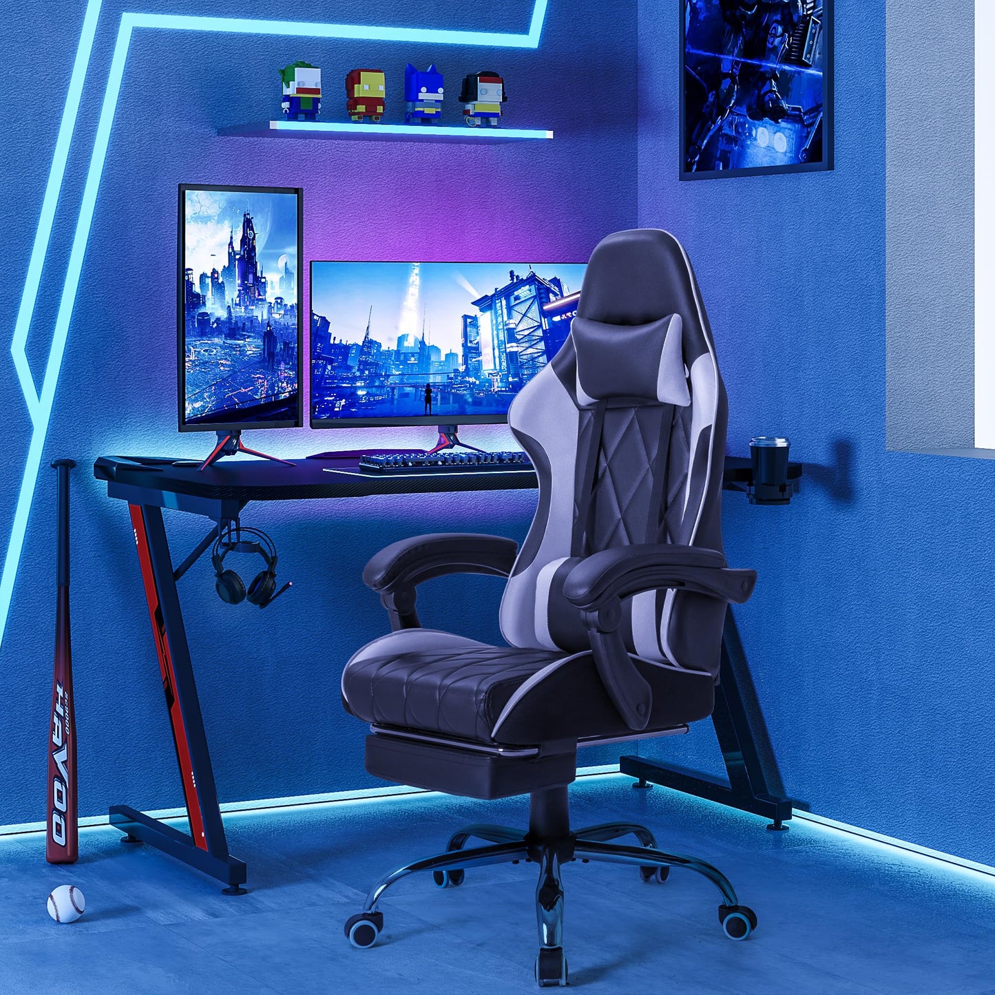 Homall Gaming Chair, Computer Chair with Footrest and Massage Lumbar Support, Ergonomic High Back Video Game Chair with Swivel Seat and Headrest (White)