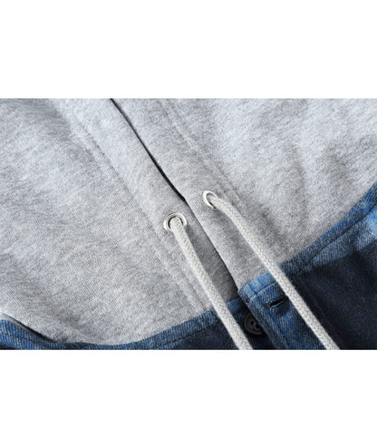 SCODI Mens Flannel Hoodie Shirt Casual Button Down Plaid Jacket Shirts Stylish Long Sleeve Shirts with Pocket Navy X-Large