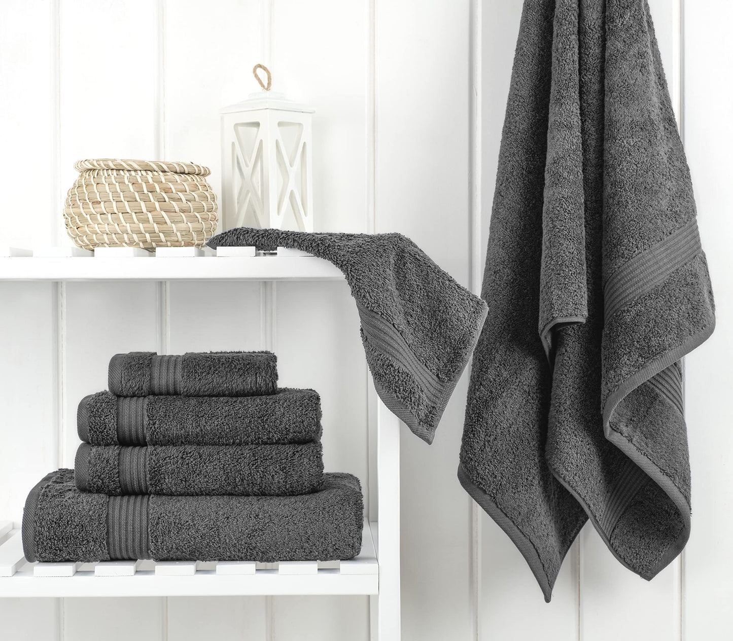 Cotton Paradise 6 Piece Towel Set 100% Cotton Soft Absorbent Turkish Towels for Bathroom 2 Bath Towels 2 Hand Towels 2 Washcloths, Dark Gray Towel Set