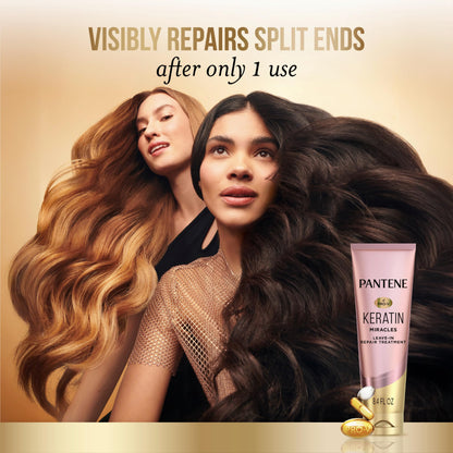 Pantene Keratin Leave-In Conditioner with Argan Oil, Protein Treatment for Dry, Damaged & Color-Treated Hair, Repairs Split Ends & Protects from Damage, Formaldehyde-Free, 8.4 Fl Oz