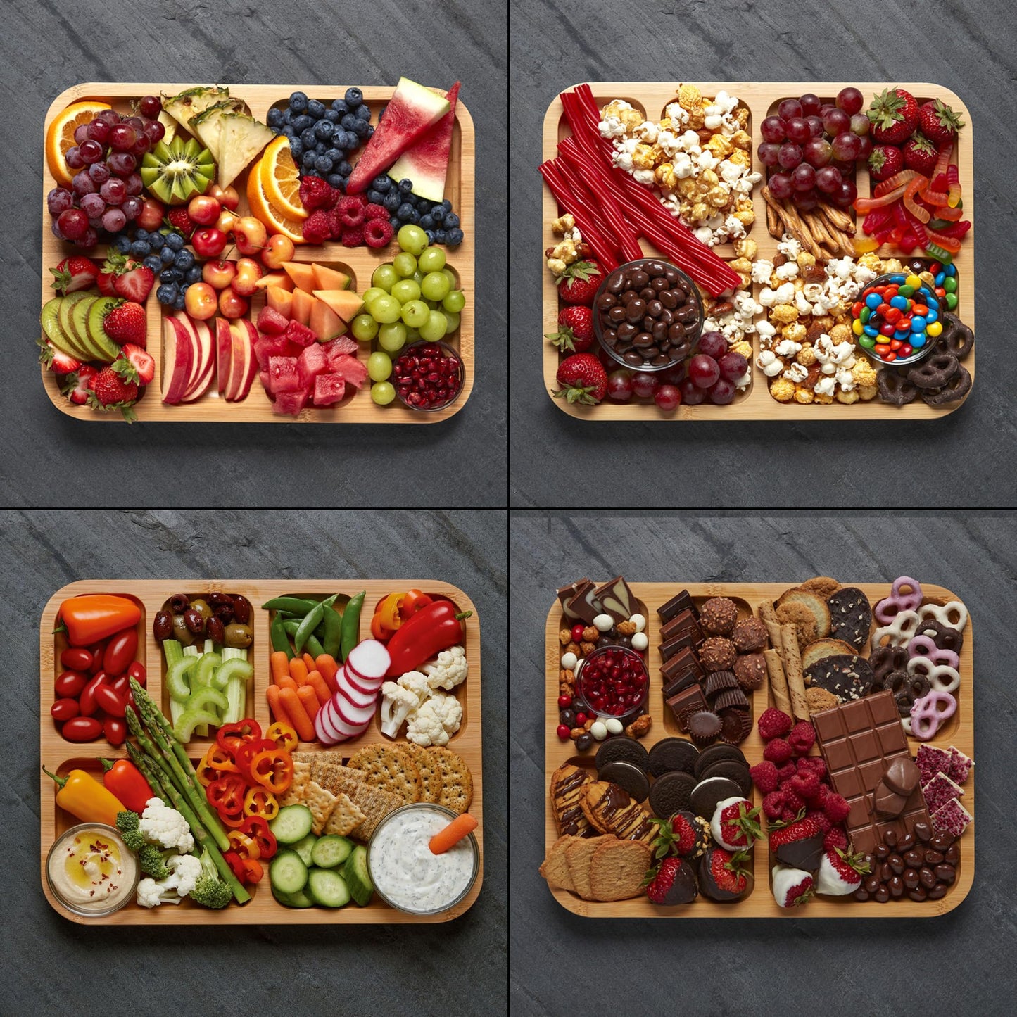 FARBERWARE Build-a-Board Cutting Board with Compartments and Clear Locking Lid for Charcuterie, Snacks, Bamboo