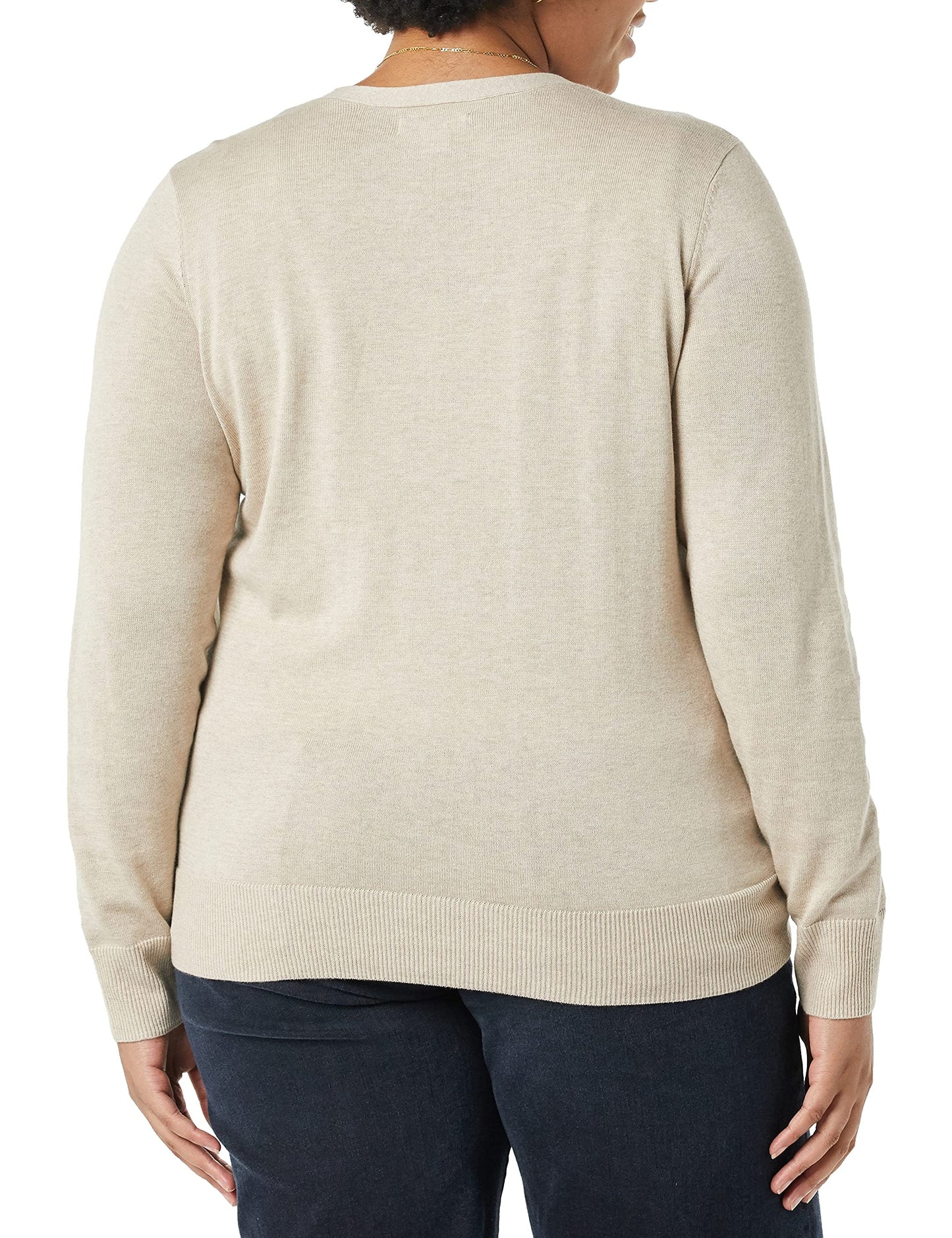Amazon Essentials Women's Lightweight V-Neck Cardigan Sweater (Available in Plus Size), Light Oatmeal, Large