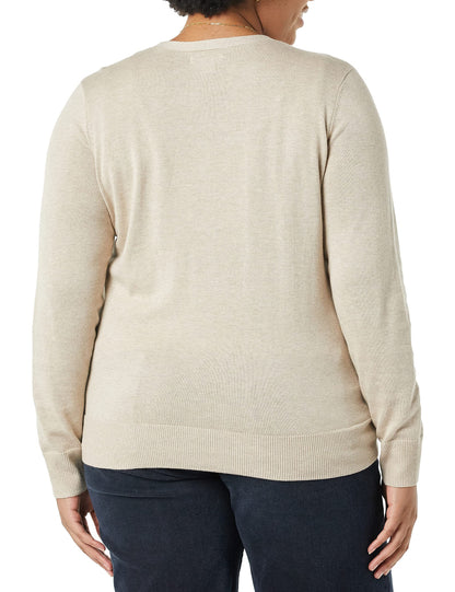 Amazon Essentials Women's Lightweight V-Neck Cardigan Sweater (Available in Plus Size), Light Oatmeal, Large