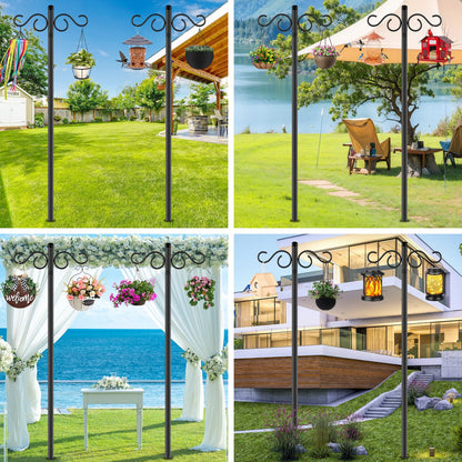 NUERPO Adjustable Shepherd Hooks for Outdoor,2 Pack 90 Inch 5 Prong Base Bird Two Sided Feeder Poles,Heavy Duty Shepherds Hook,Suitable for Garden in Hanging Flower Basket,Lantern,Bird Nests