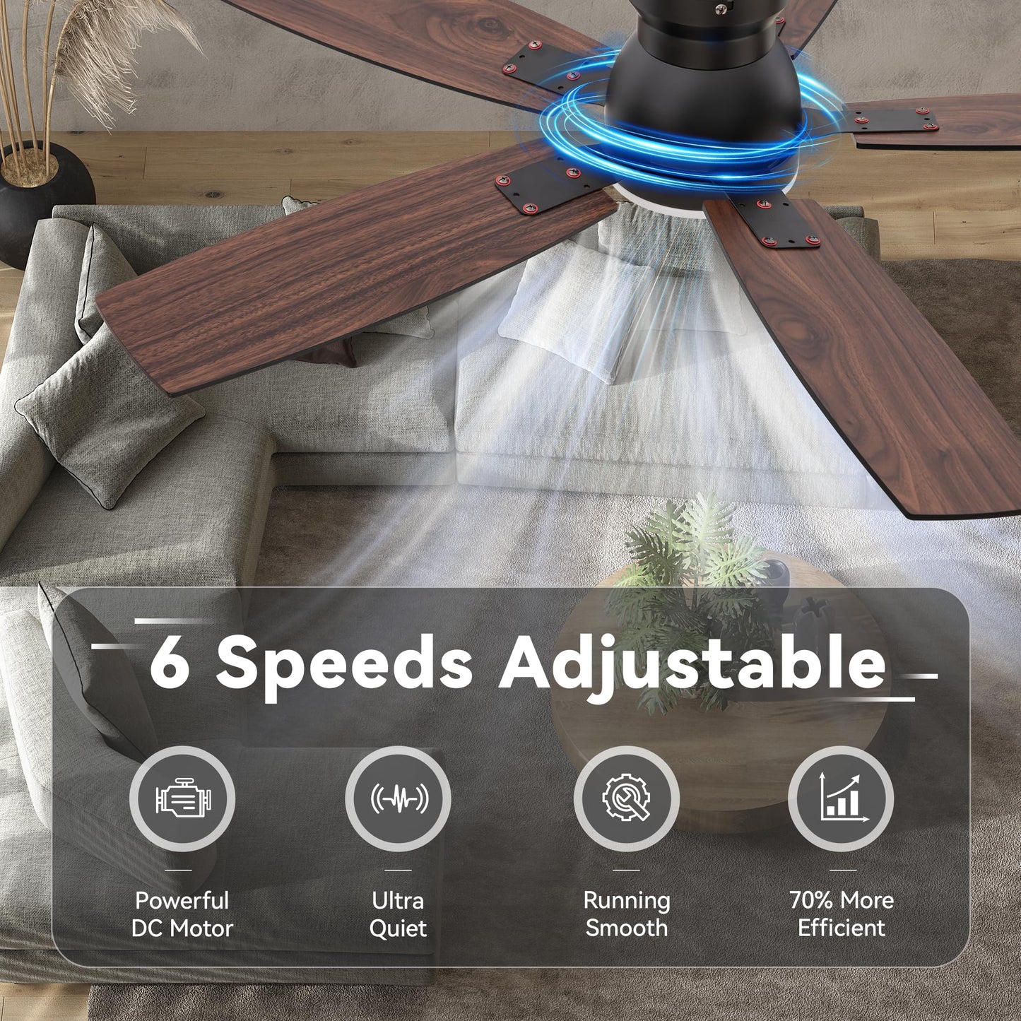 SUNMORY 42" Ceiling Fans with Lights and Remote/APP Control, Low Profile Ceiling Fan with Light, Reversible, Quiet 6 Speeds, Stepless Dimmable, Flush Mount Ceiling fan for Bedroom Indoor/Outdoor Use