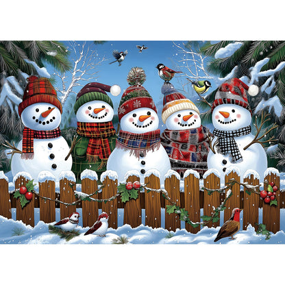 Winter Snowmen Christmas Jigsaw Puzzle 1000 Pieces for Adults Festive Holiday Scene with Birds & Snowy Fence Puzzle with Letters on Back Family Challenge Perfect for Game Night (27.6x19.7 Inch