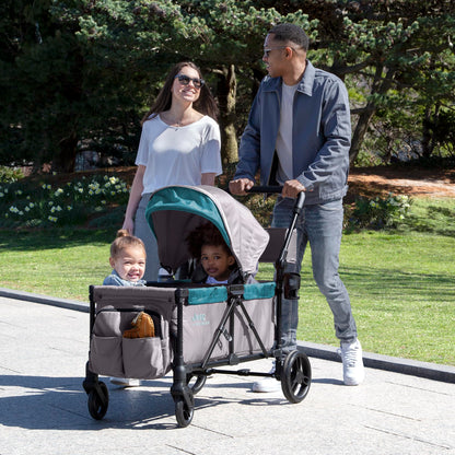 Jeep Sport All-Terrain Stroller Wagon by Delta Children - Includes Canopy, Parent Organizer, Adjustable Handlebar, Snack Tray & Cup Holders, Grey/Blue Moon