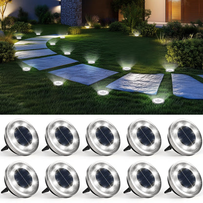 SOLPEX 10 Pack Solar Ground Lights Outdoor Waterproof, Solar Powered Pathway Lights, Landscape Lighting for Garden Walkway Driveway Backyard Decor (Cool White)