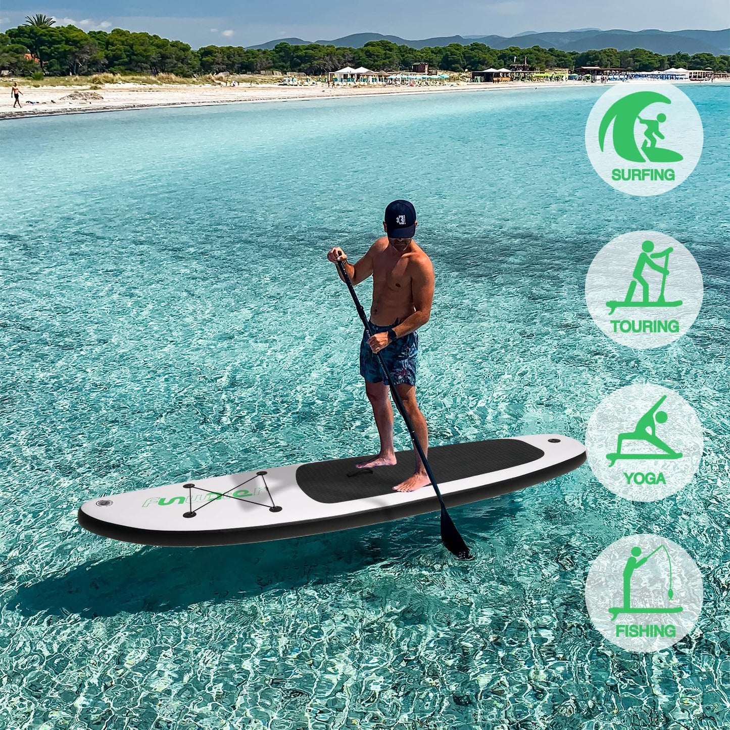FunWater SUP Inflatable Stand Up Paddle Board 10'6×33"×6" Ultra-Light Inflatable Paddleboard with ISUP Accessories,Fins,Adjustable Paddle, Pump,Backpack, Leash
