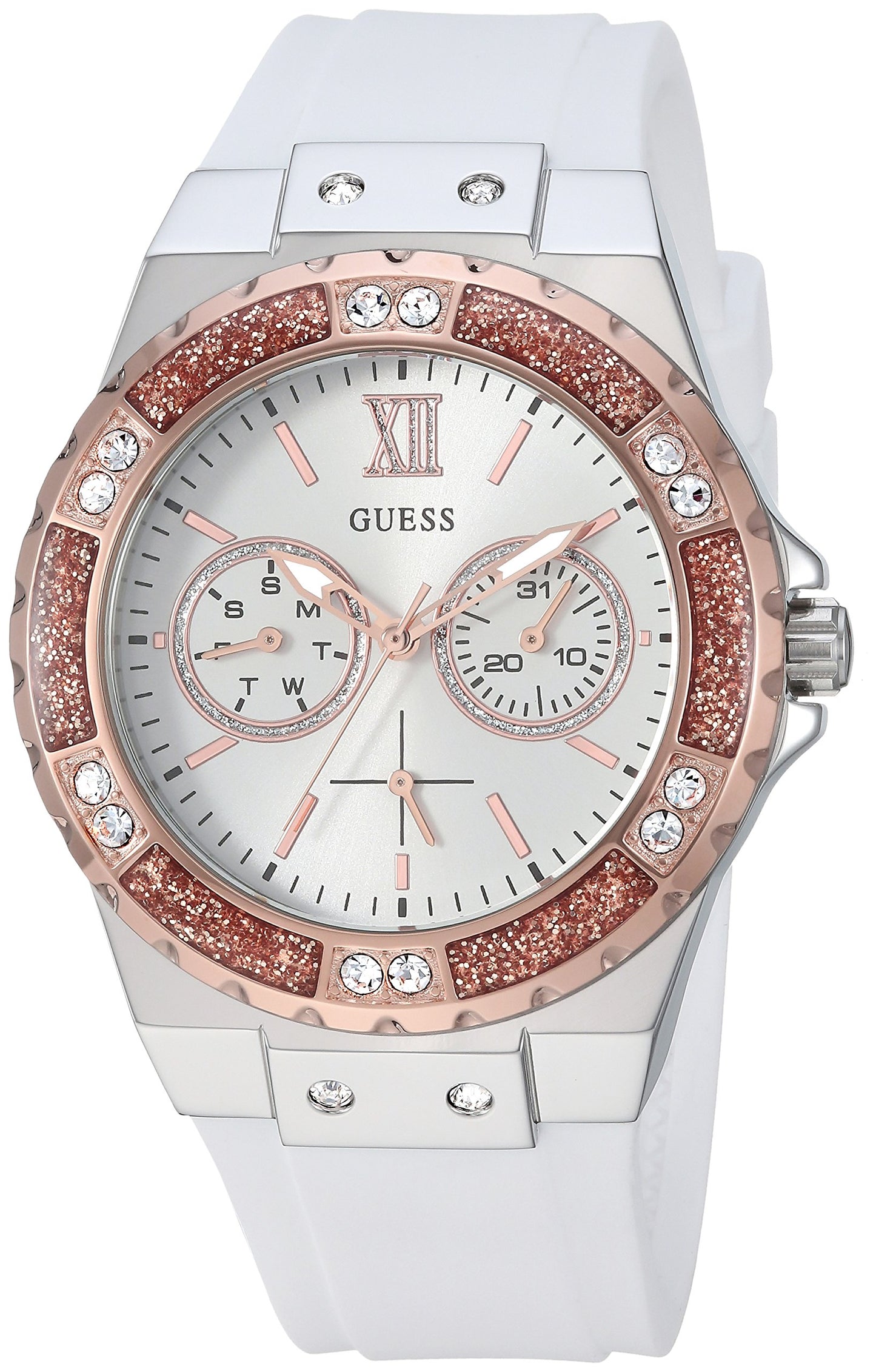 GUESS Women's Stainless Steel + Stain Resistant Silicone Watch