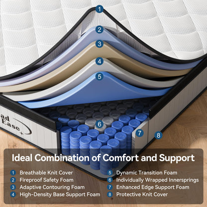 Queen Mattress, 12 Inch Mattress Queen Size in a Box, Hybrid Memory Foam Mattress with Upgrade Individually Pocket Spring to Improve Sleep and Pain Relief, Medium Firm, Motion Isolation, CertiPUR-US