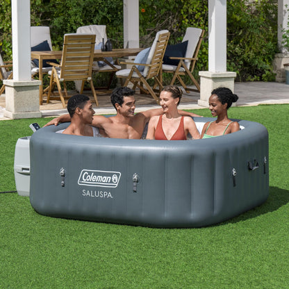 Coleman SaluSpa AirJet 4 to 6 Person Inflatable Hot Tub Square Portable Outdoor Spa with 114 Soothing AirJets and Insulated Cover, Gray