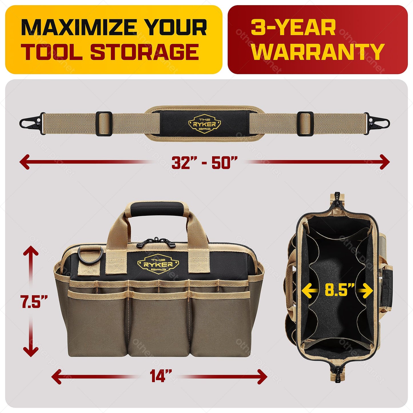 The Ryker Heavy Duty Tool Bags for Men/Women. 14 Inch Small Wide Mouth Mechanic/plumber/Contractor/Electrician Tool Bag Organizer 22Pockets Soft Portable Tools Bags Organizer Toolbag for plumbing